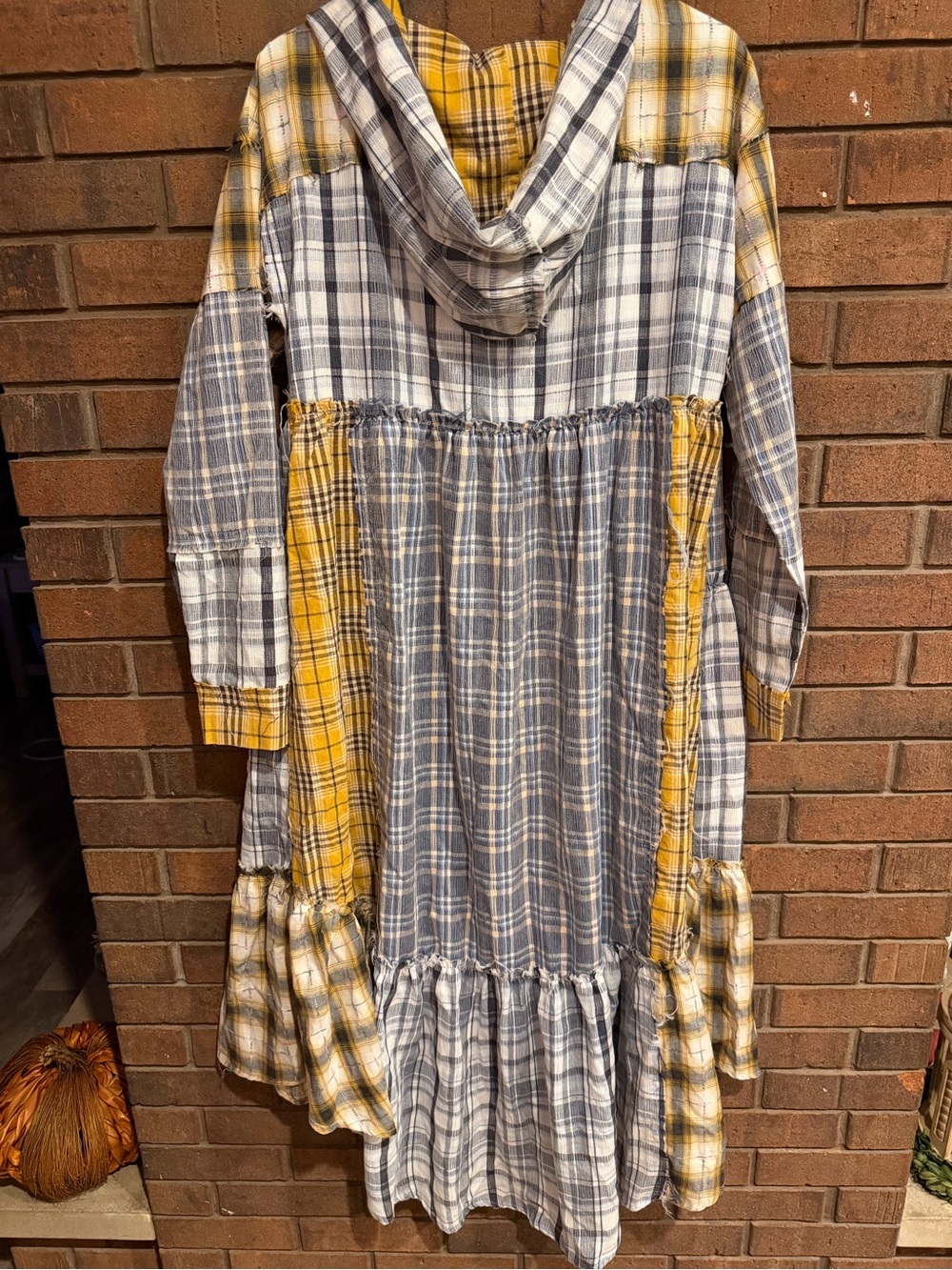 New Oli & Hali Yellow & Blue Plaid Patchwork duster with Hood XS - Picture 5 of 7